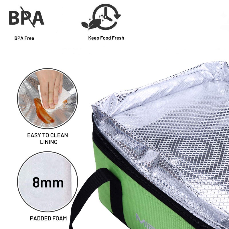 MIER Insulated Double Casserole Carrier Thermal Lunch Tote for Potluck Parties, Picnic, Beach, Fits 9 x 13 Inches Casserole Dish, Expandable by Mid Zipper, Green - Image 4